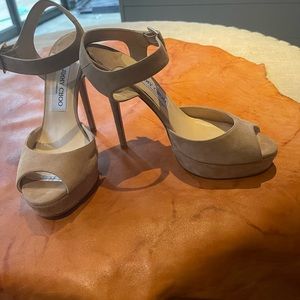 Jimmy Choo Tan Suede Platform Sandals